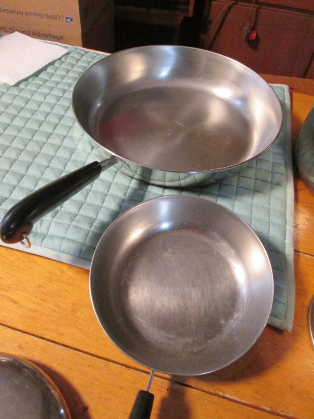 7 pc vtg 1801 Revereware frypan saucepan and lg dutch oven dome lid copper clad